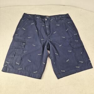 GH Bass & Company Men's Cargo Shorts All Over Shark Print Size 38 Cotton Casual